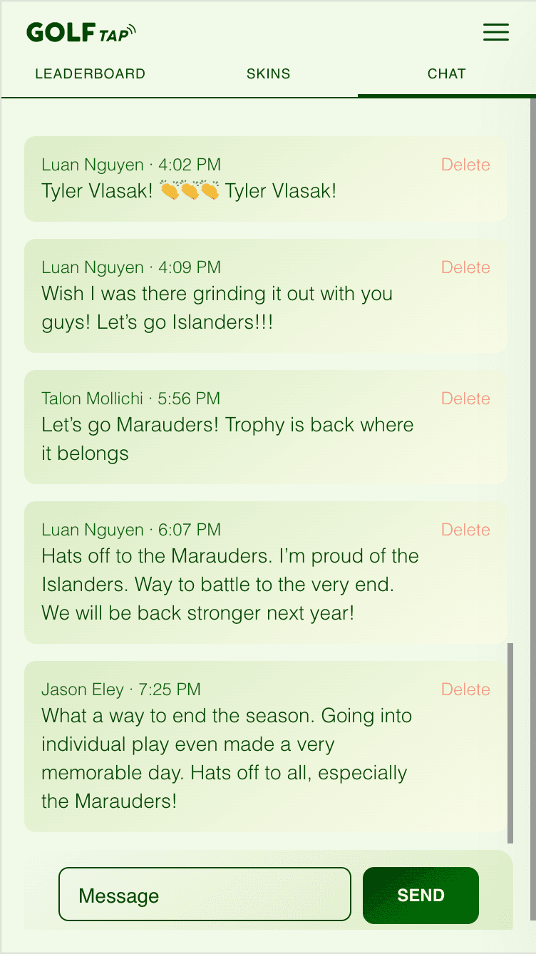 GolfTap community chat screen